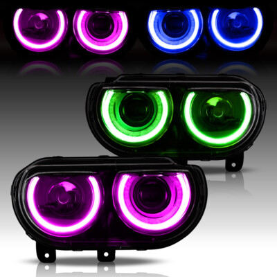 For 2008-2014 Dodge Challenger RGB LED Headlights W/Sequential Headlamps Pair