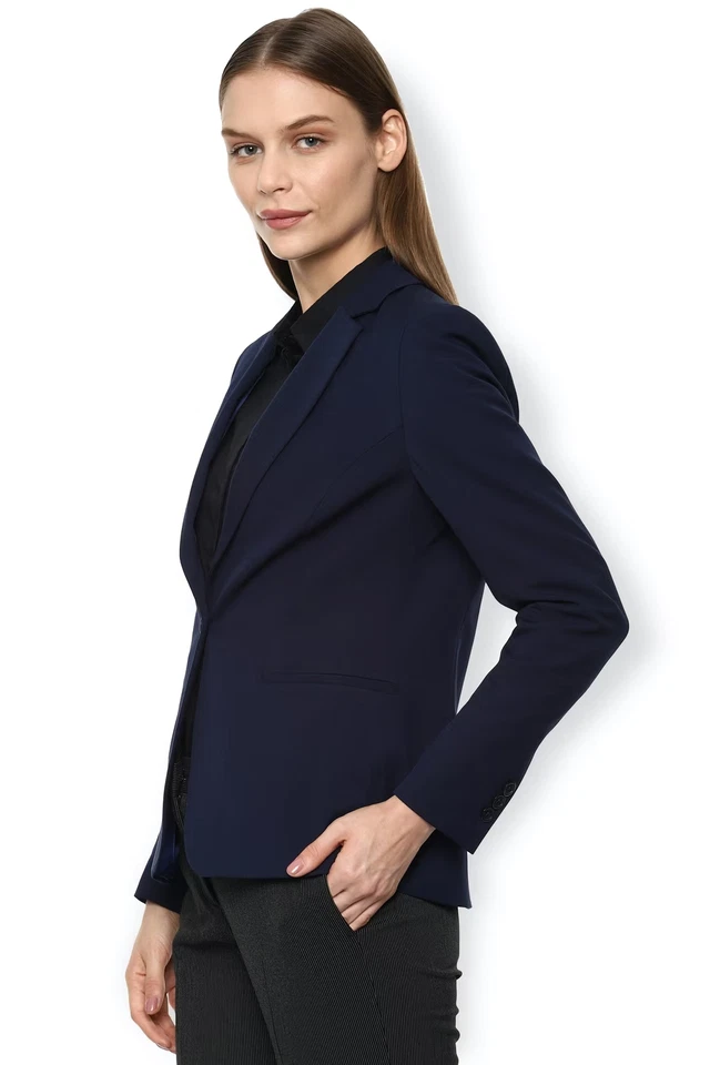 Blazer para mujer azul manga larga premium australiano de lana merino tendencia Foto 2 de 4