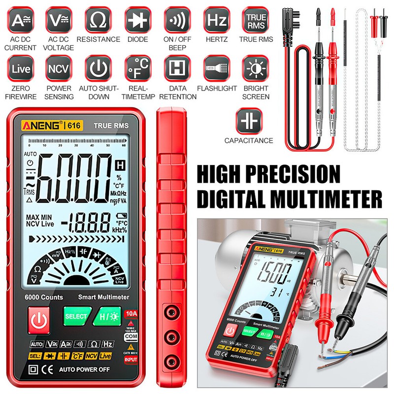 Smart LCD Digital Multimeter 6000 Counts AC/DC Voltage Tester Resistance Meter