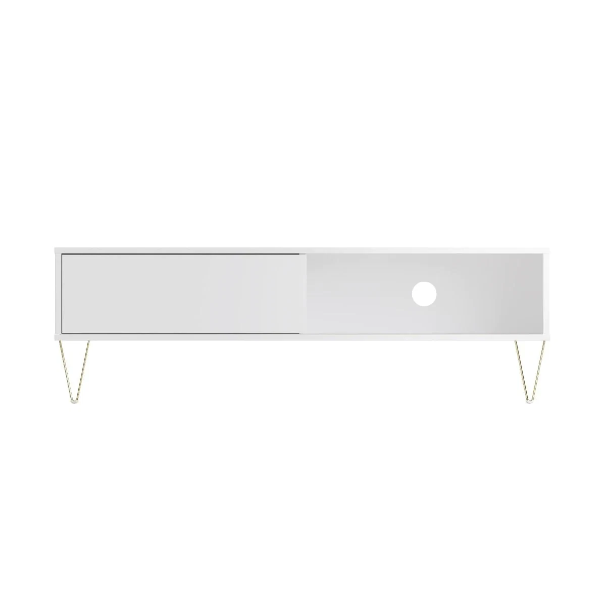 Monty Series TV Stand with Sliding Door in White Open Storage