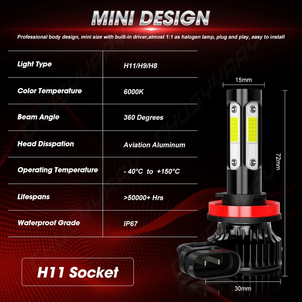 Combo de bombillas LED delanteras de haz alto bajo para Scion XB 2008-2015 - 6000K 4PC Foto 3 de 4