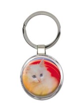 Cat : Gift Round Keychain Cute Animal Kitten Funny Friend Birthday