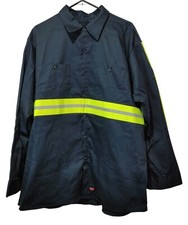 RED KAP Dark Blue Long Sleeve Enhanced Visibility Cotton Work Shirt Men's XXL