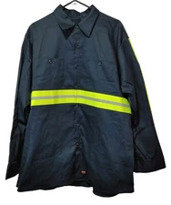 RED KAP Dark Blue Long Sleeve Enhanced Visibility Cotton Work Shirt Men's XXL