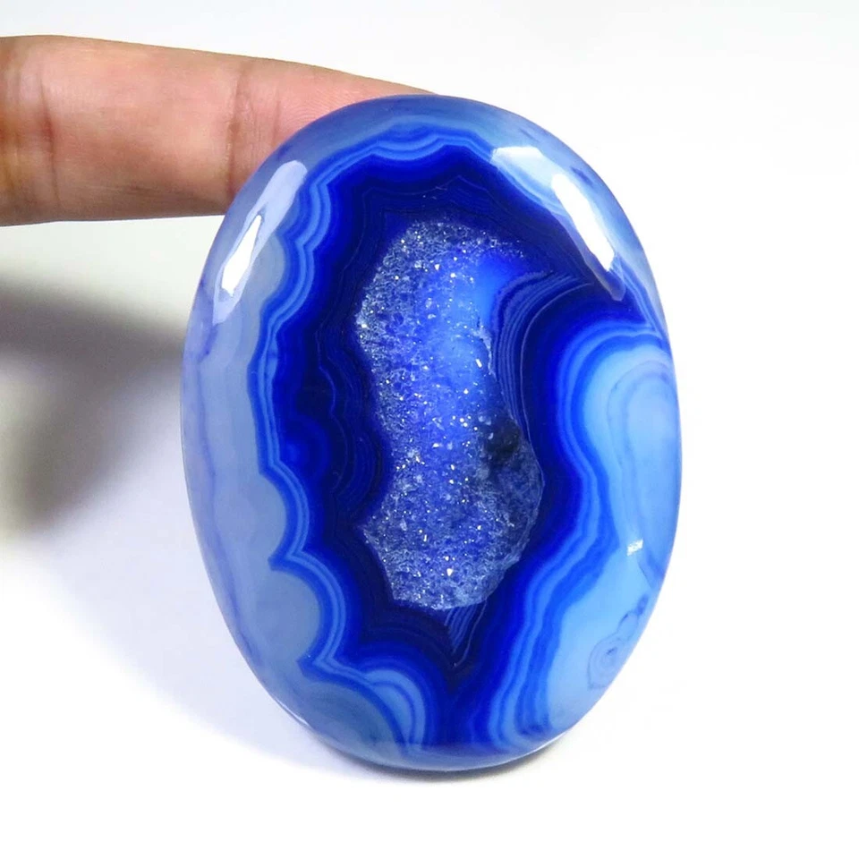 Geoda druzy de ónix azul piedra preciosa 61x45 mm 144 quilates ónix ágata cabujón suelto OND-1754 Foto 3 de 4