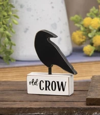 Wooden Old Crow On Base Shelf Sitter NEW