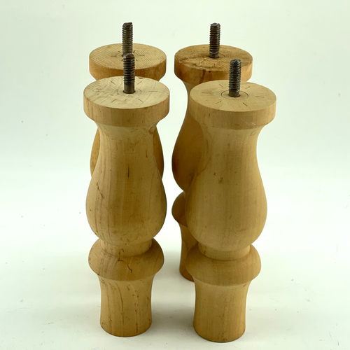 Set of 4 Turned Wood Sofa Furniture Legs Feet Unfinished Hardwood w/ Bolts 5.75" - Picture 8 of 8