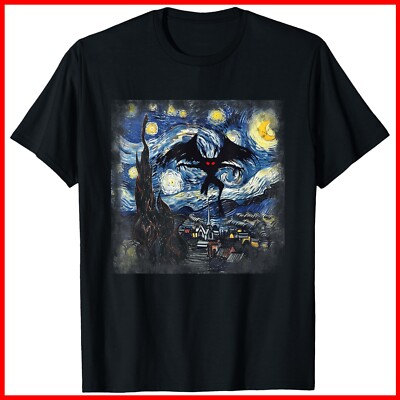 Mothman Starry Night Vintage Arts Awesome Animal Monsters Black Cotton T-Shirt