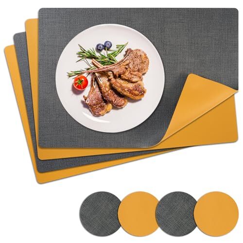 Tischsets 4er Set mit Untersetzern beidseitig Hitzefleck 4er Pack Dunkelgrau - Bild 1 von 7