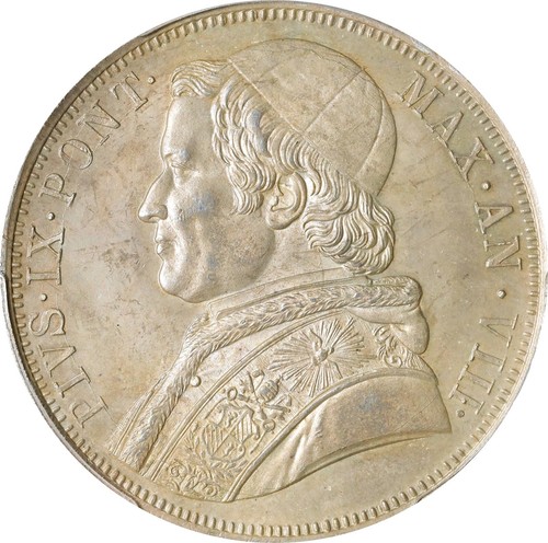ITALY PAPAL STATES 1853 1 SCUDO SILVER COIN PCGS CERTIFIED, AU-58 - Picture 3 of 5