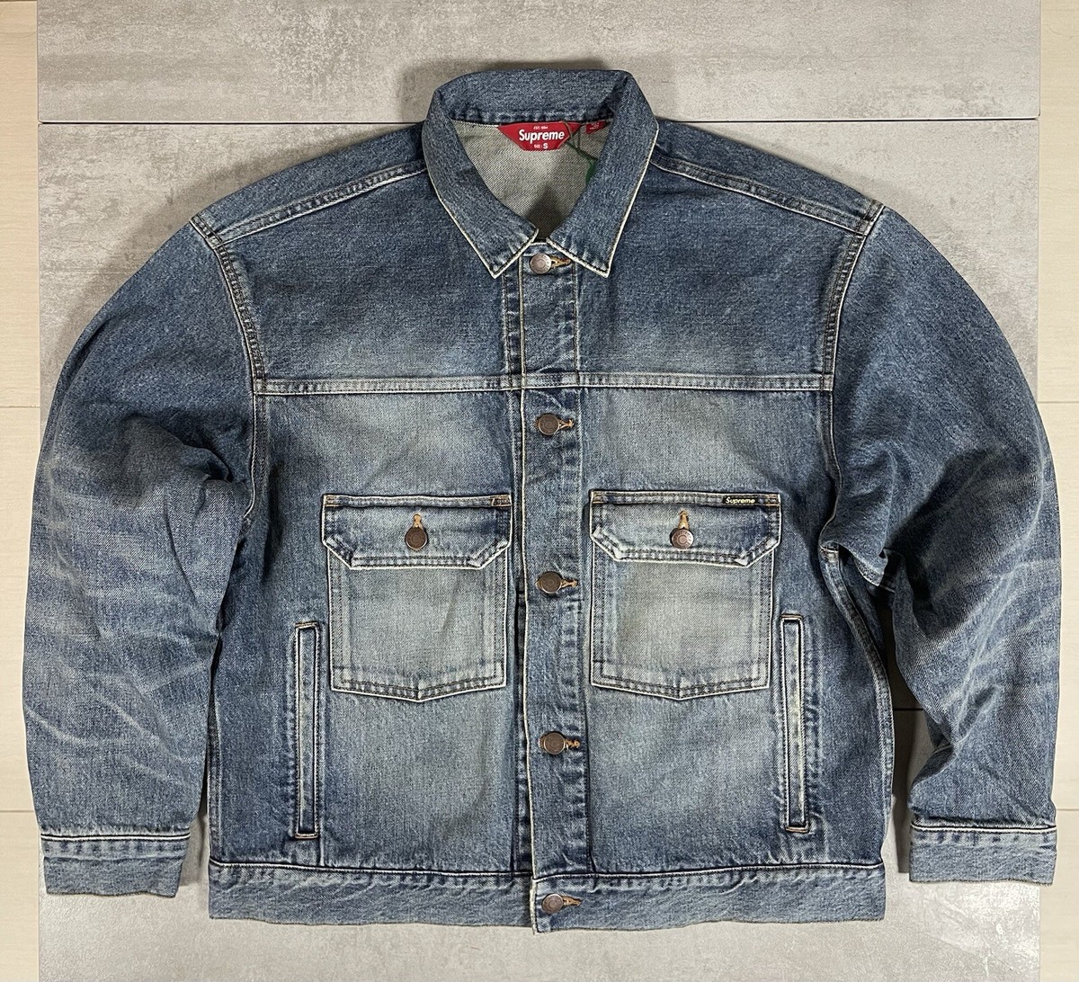 FW24 Supreme Distressed Selvedge Trucker Jacket Washed FW24 Supreme Distressed Selvedge Trucker Jacket Washed
