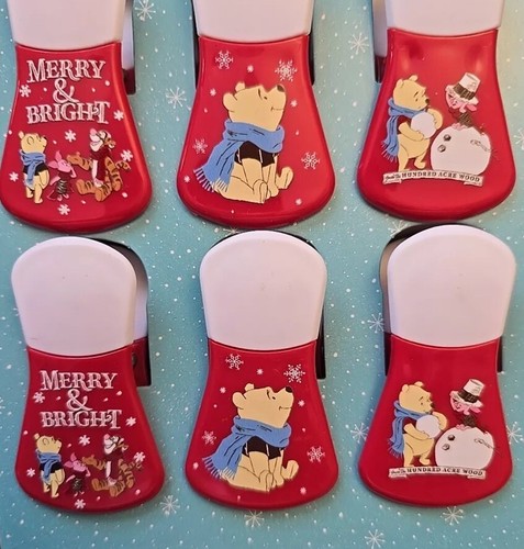Disney Winnie The Pooh 6 Pack Bag Clips Christmas Piglet Tigger Merry & Bright - Picture 3 of 6