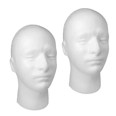2pcs Mannequin Head Polystyrene Male Training for Wigs, Headphones (POLYM)