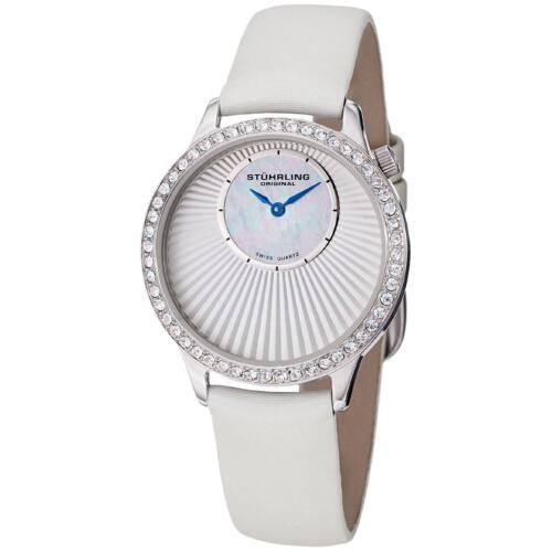 Stuhrling Radiant Women's 34mm White Calfskin krysterna Watch 336.121P2Set - Afbeelding 1 van 4