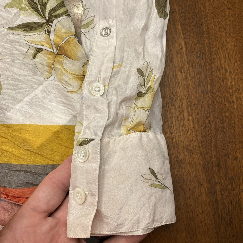 Blusa havaiana tropical Bogner 100% seda manga longa gola alta tamanho 12 - Imagem 4 de 4
