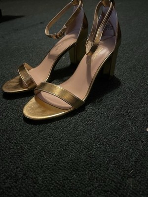 Solemates Women s Gold Leather Strappy Ankle Strap Open Toe Block Heels 8