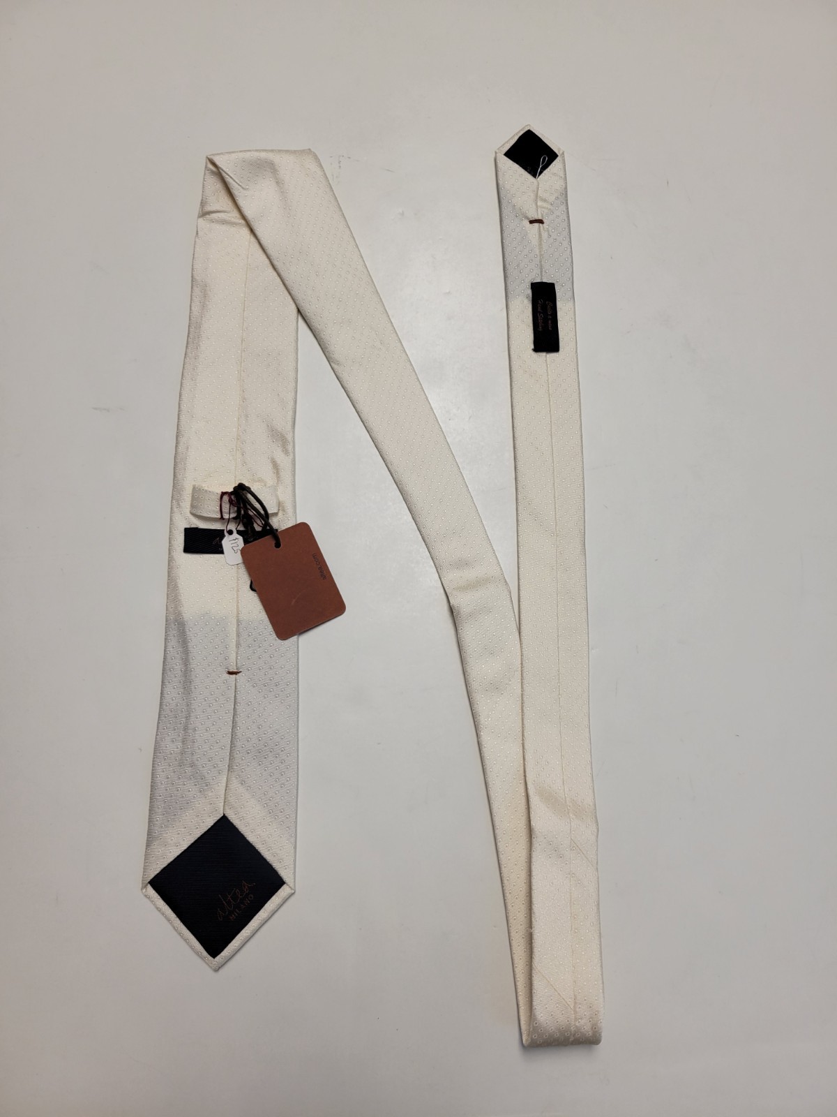 NEW $125 Altea Men's Neck Tie 100% SILK Ivory Textured Dot HAND STITCHED Italy