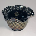 Fenton Basket Weave Bowl Amethyst Carnival Glass – Open Edge – Signed Fenton