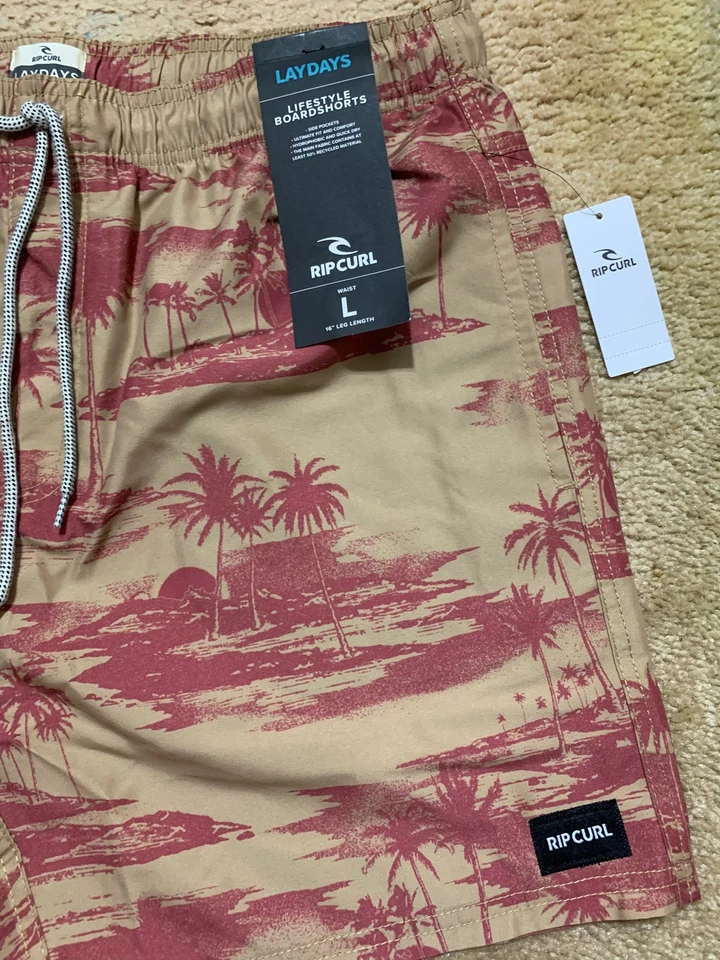 Rip Curl Floral Men’s Board Shorts XL Brand New Tan Red Tropics Elastic Surfing - Image 2 of 4