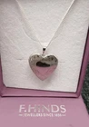 F Hinds Sterling Silver Heart Hinged Locket & 18" Chain U1S5