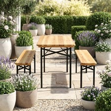 Tavolo da Giardino Set Birreria Tavolo + 2 Panche 200x70 cm Verde VivaGarden