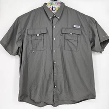 Columbia Shirt Mens XXL Bahama PFG Performance Fishing Gray Vented Button Down