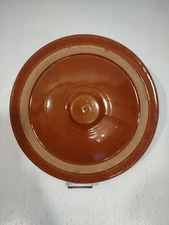 Vintage Stoneware Crock Bowl Lid Brown 10.25"Outer D  9" Inner D Has Crack