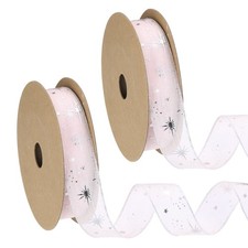 2 Roll Organza Star Ribbon Wired 1 Inch Wide 20 Yards Light Pink