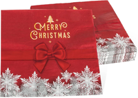40 StüCk 33X33Cm Servietten Weihnachten Rot, Mit Geschenkschleife Und Schneefloc