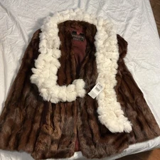 Shafer Co Fur Coat Women’s Med 4 6 Sleeveless Brown W/ White Cejon Fur Scarf