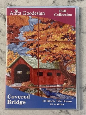 ANITA GOODESIGN COVERED BRIDGE FULL COLLECTION 12 BLOCK TILE SCENE IN 4 SIZES CD