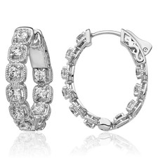925 Sterling Silver 2.5mm CZ Oval Medium Hoop Earrings