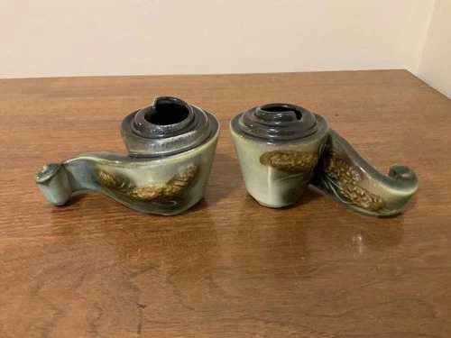 Vintage Hull Pottery Parchment And Pine Candle Holders(2)
