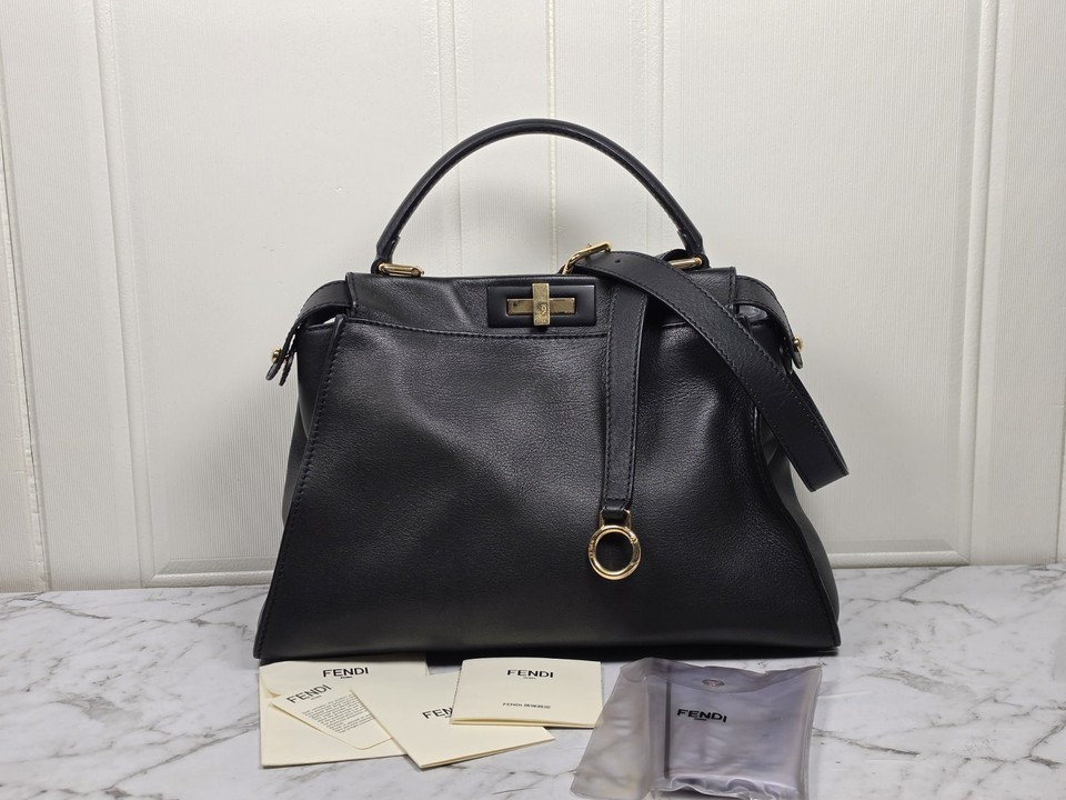 Authentic Fendi Peekaboo Medium  Black Leather Bag w/ Dustbag