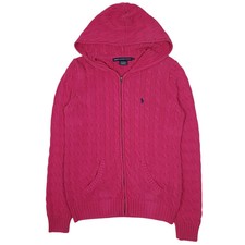 POLO RALPH LAUREN Full Zip Cable Knit Hoodie Jumper Sweatshirt Womens L