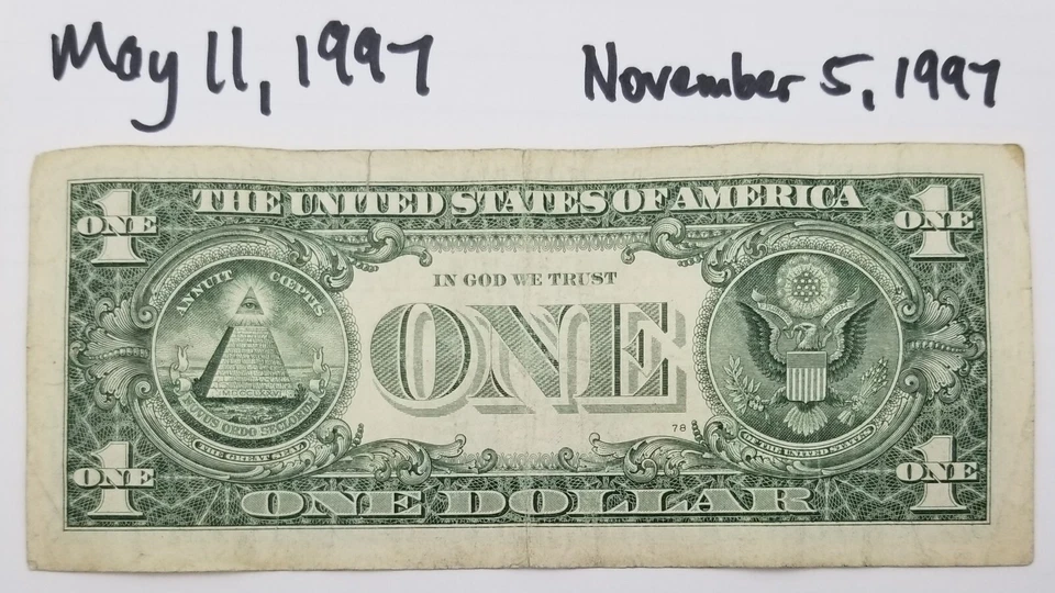 Birthday Note May 11, 1997 November 5, 1997 US One Dollar Bill Series 2013 L - Image 3 of 4