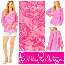 NWT $178 Lilly Pulitzer Elsa Top  100% Silk   XL  in Pink Blossom Foxy Llama