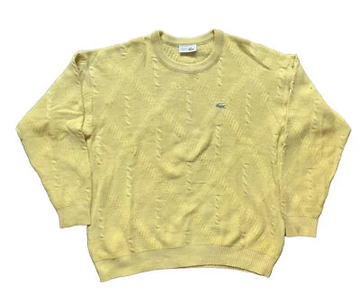 Lacoste Pull Vintage 90s Jaune Pale Tricoté En Laine Taille 6 / XL - Photo 1/4