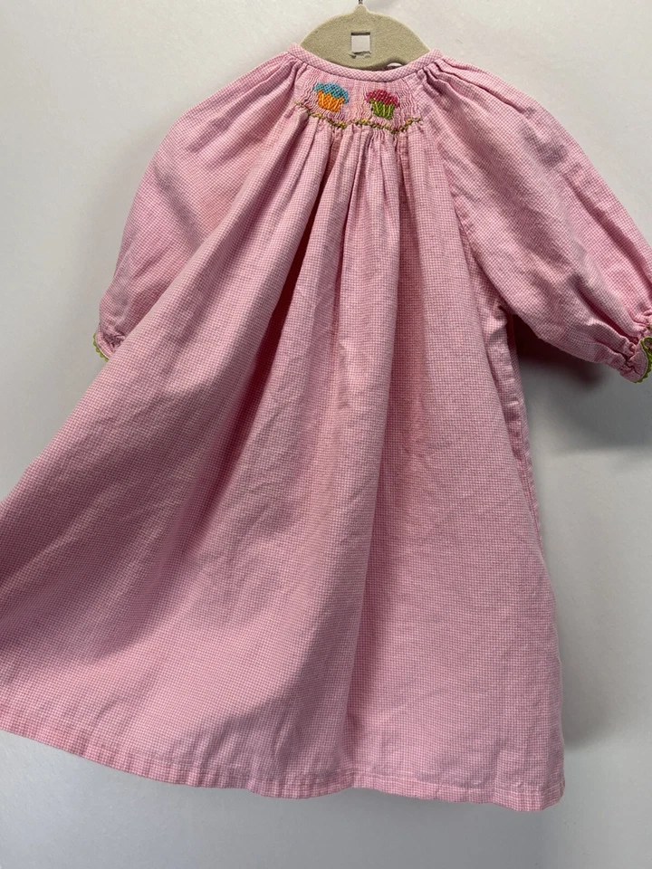 Vive La Fete Collection One Size Smocked Pink Checked Dress Embroidered - Image 2 of 4