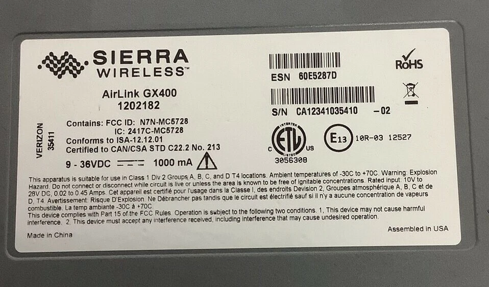 Sierra Wireless AirLink GX400 1202182 Air Link WiFi Router verizon modem - Image 4 of 4
