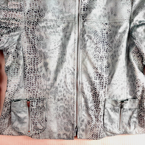 Y2K Anthracite by Muse Women Jacket Blazer Sz 14 Snakeskin Silver Zip Lined Pock - Picture 6 of 23