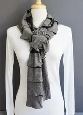 Black Grey 2tone jersey knit fabric 72" extra long ruffled scarf 8" wide layered