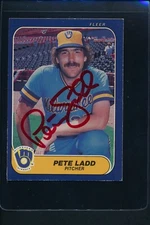 1986 Fleer #492 Pete Ladd Brewers Signed Auto *29509
