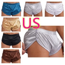 Men's Side Satin Swim Trunks Glossy Shorts Elastic Low-Rise Boxer Briefs Panties
