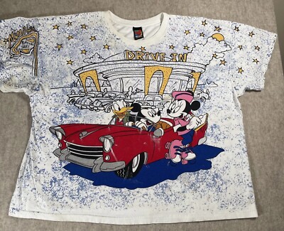 VTG Mickey Unlimited 2XL/3XL(?) Drive In All Over Graphic Single Stitch T-shirt