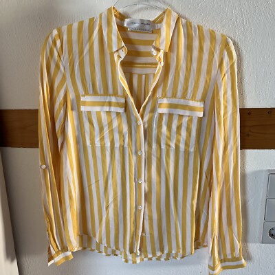 Joseph Janard Damen Bluse Weiß Gelb Pure Viskose Gr. 32 Langarm