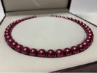Fantastic 18"8-9mm Natural south sea genuine red purple round pearl necklace