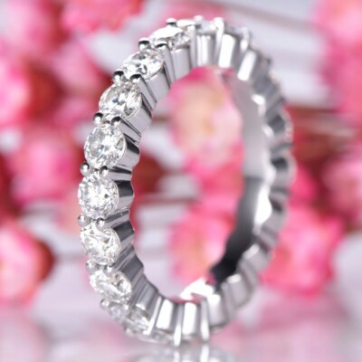 2.00Ct Round Moissanite Full Eternity Band Engagement Ring 14K White ...