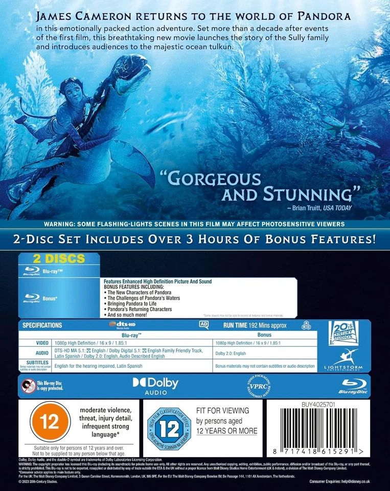 AVATAR THE WAY OF THE WATER 2 DISC SET 3 HOURS OF EXTRAS NEW AND SEALED BLU RAY - Image 3 of 3