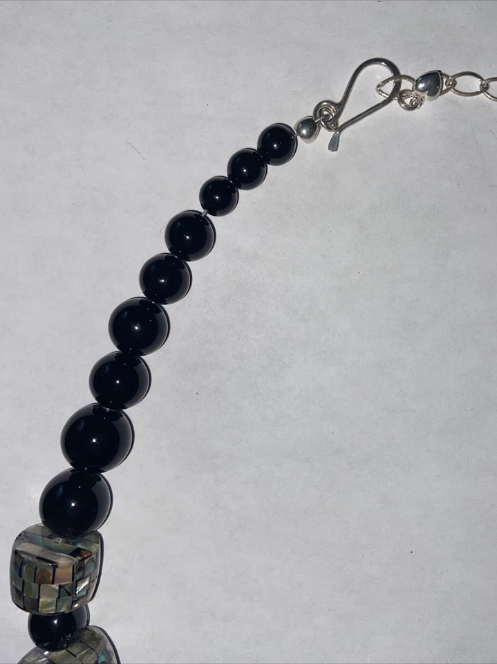 Collar Jay King Negro Ónix Madreperla Abulón Mosaico Esterlina con Pendientes Foto 3 de 4